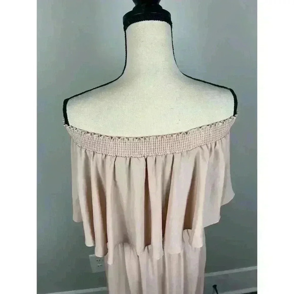 Show Me Your MuMu Hacienda Maxi Dress Off Shoulder Nude Chiffon Lined Size L - Picture 13 of 16